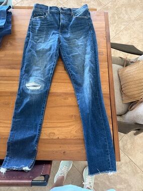 LOFT Dark Blue Skinny Jeans with Distressed Knee